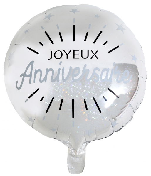 Anniversaire adulte, ballon, alu, argent