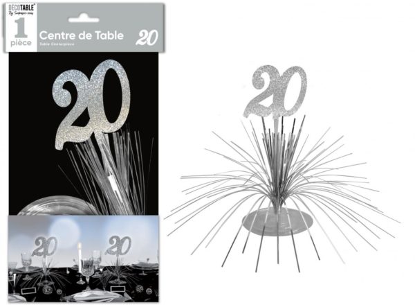 Anniversaire, centre de table, argent, 20