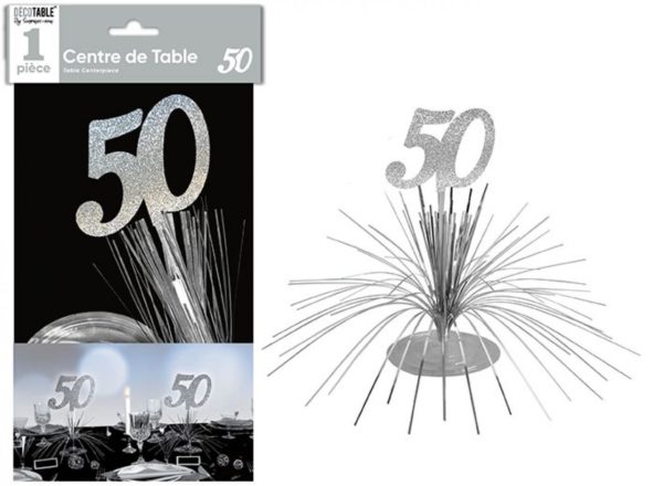 Anniversaire, centre de table, argent, 50