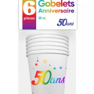 Anniversaire adulte, gobelets, multicolore, 50