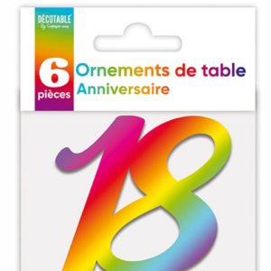 Anniversaire adulte, ornement de table, multicouleurs, 18