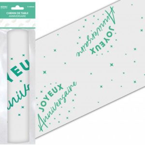 ARTICLES DE FETE-ANNIVERSAIRE-ANNIVERSAIRE VERT MENTHE-CHEMIN DE TABLE JOYEUX ANNIVERSAIRE VERT MENTHE