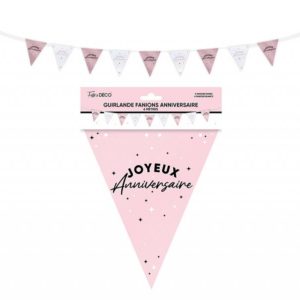 ARTICLES-DE-FETE-ANNIVERSAIRE-GUIRLANDE FANIONS ANNIVERSAIRE ROSE-ANNIVERSAIRE-ROSE