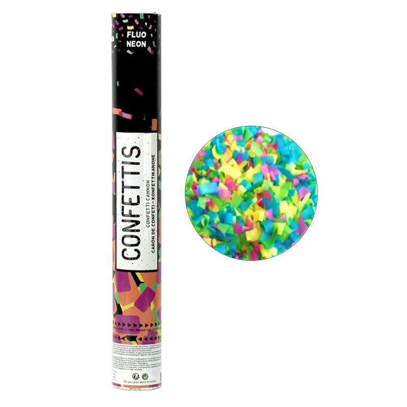 Décoration de salle, canons a confettis, 40 cm, fluo