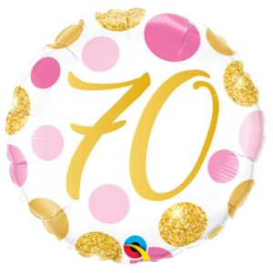 Anniversaire adulte, 70 ans, ballons alu, gold and pink