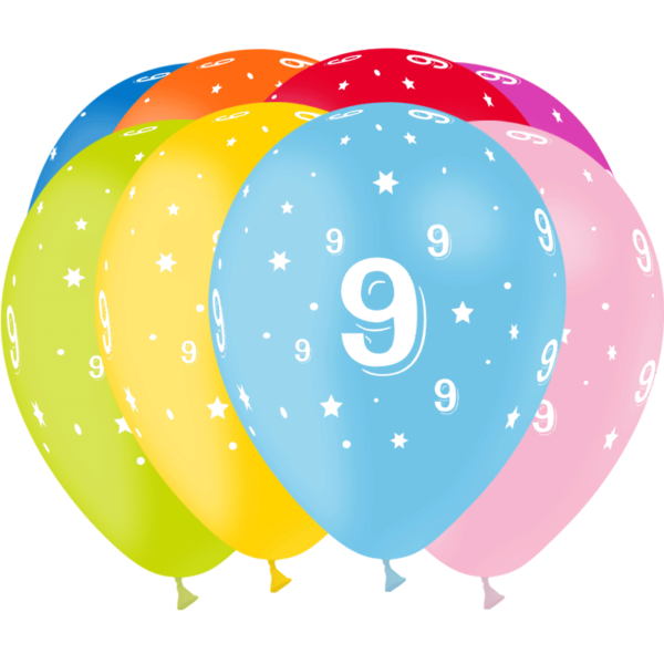 Ballons et hélium, ballons latex, ballons âges, chiffre 9